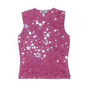 (SOLD) Vintage bedazzled clear gems pink top